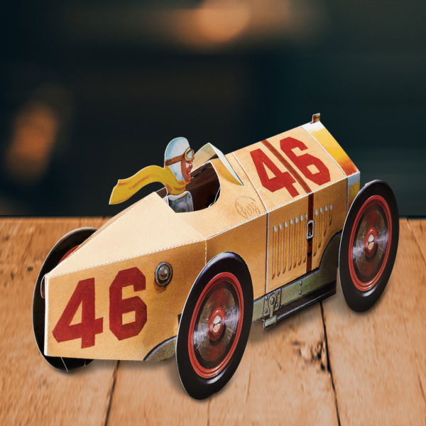Vintage Race Car Pop Up Greeting Card - Back View