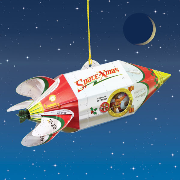 Santa Space-Xmas Rocketship Popup Christmas Card - Side View