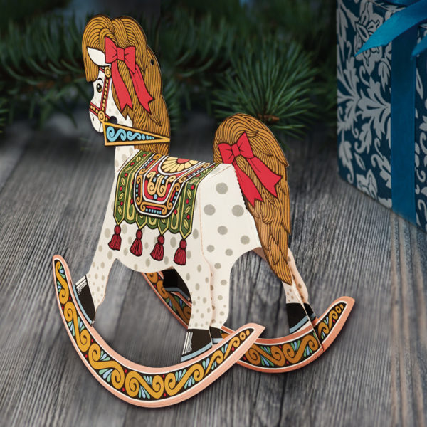 Rocking Horse Pop Up Christmas Card and Ornament - Back View