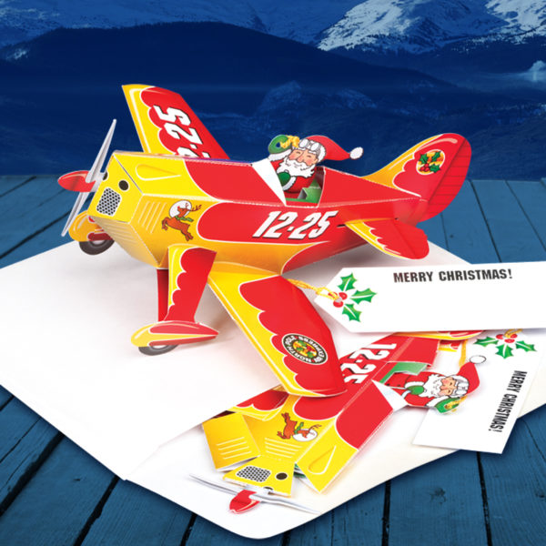 Santa Airplane Biplane Pop Up Christmas Card