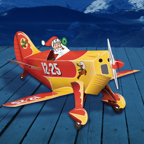 Santa Airplane Biplane Pop Up Christmas Card - Side View