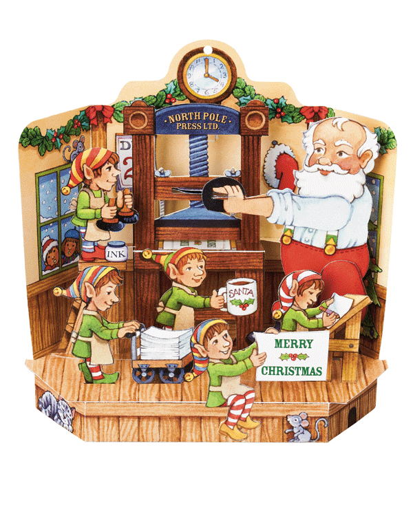 Santa's Print Shop Pop Up Christmas Card - Animation