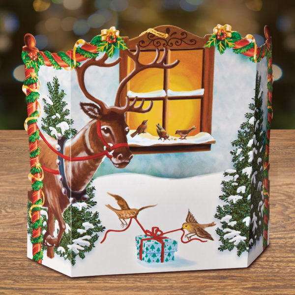 Santas Workshop Christmas Pop Up Card and Ornament - Back with Reindeer